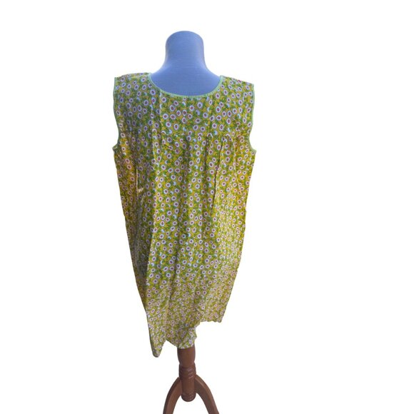 Vintage Yellow Floral Sleeveless Shift Dress With Daisy Print - Picture 4 of 6